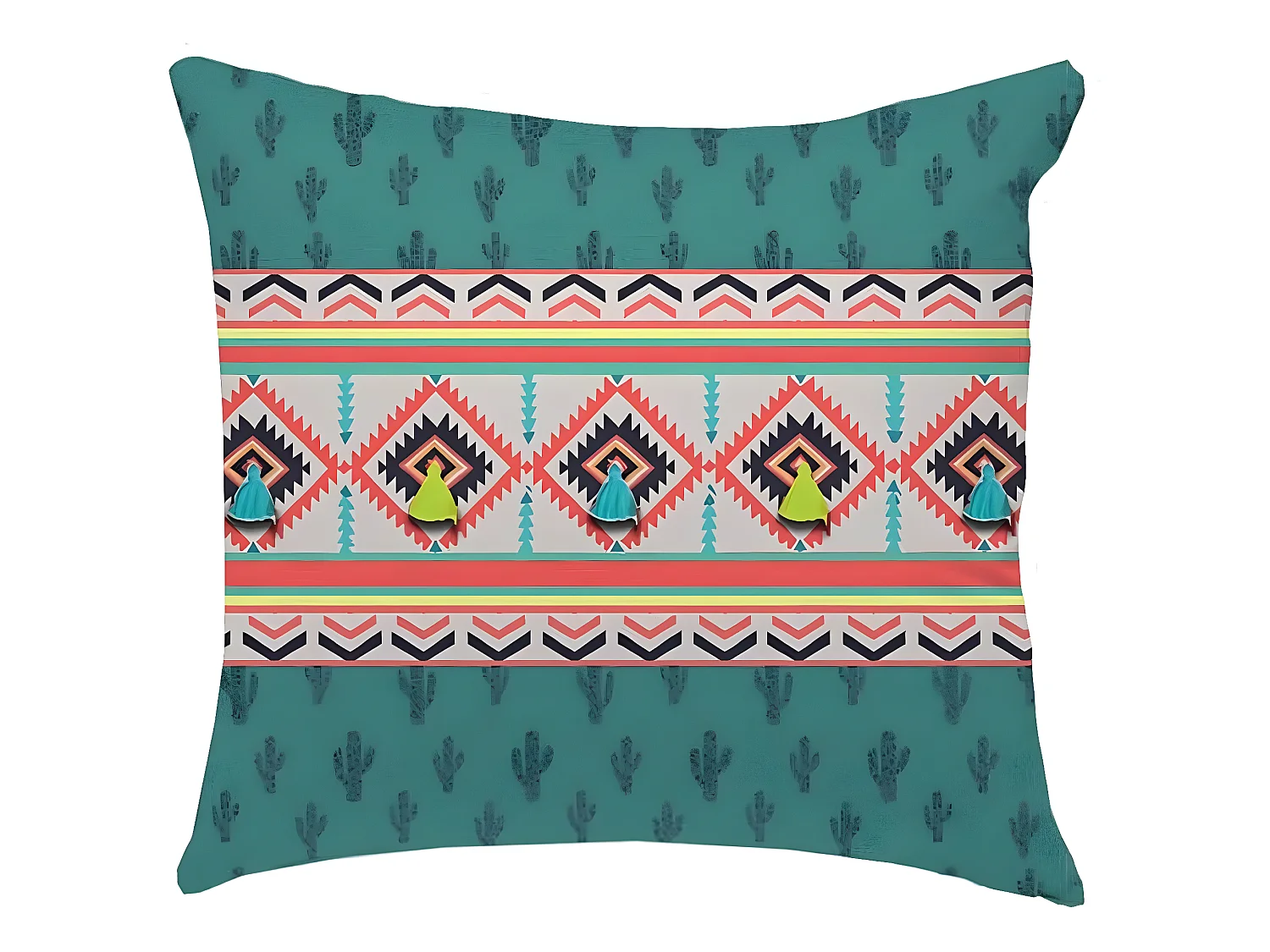 Coussin ethnique à pompons en coton 40x40cm DIEGO
