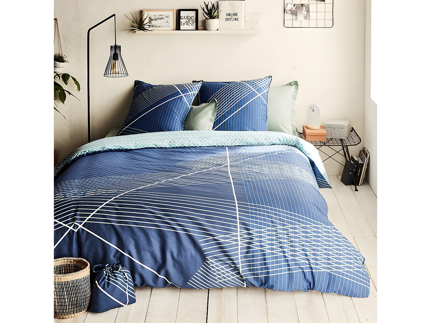 Parure de lit bleu 260x240cm