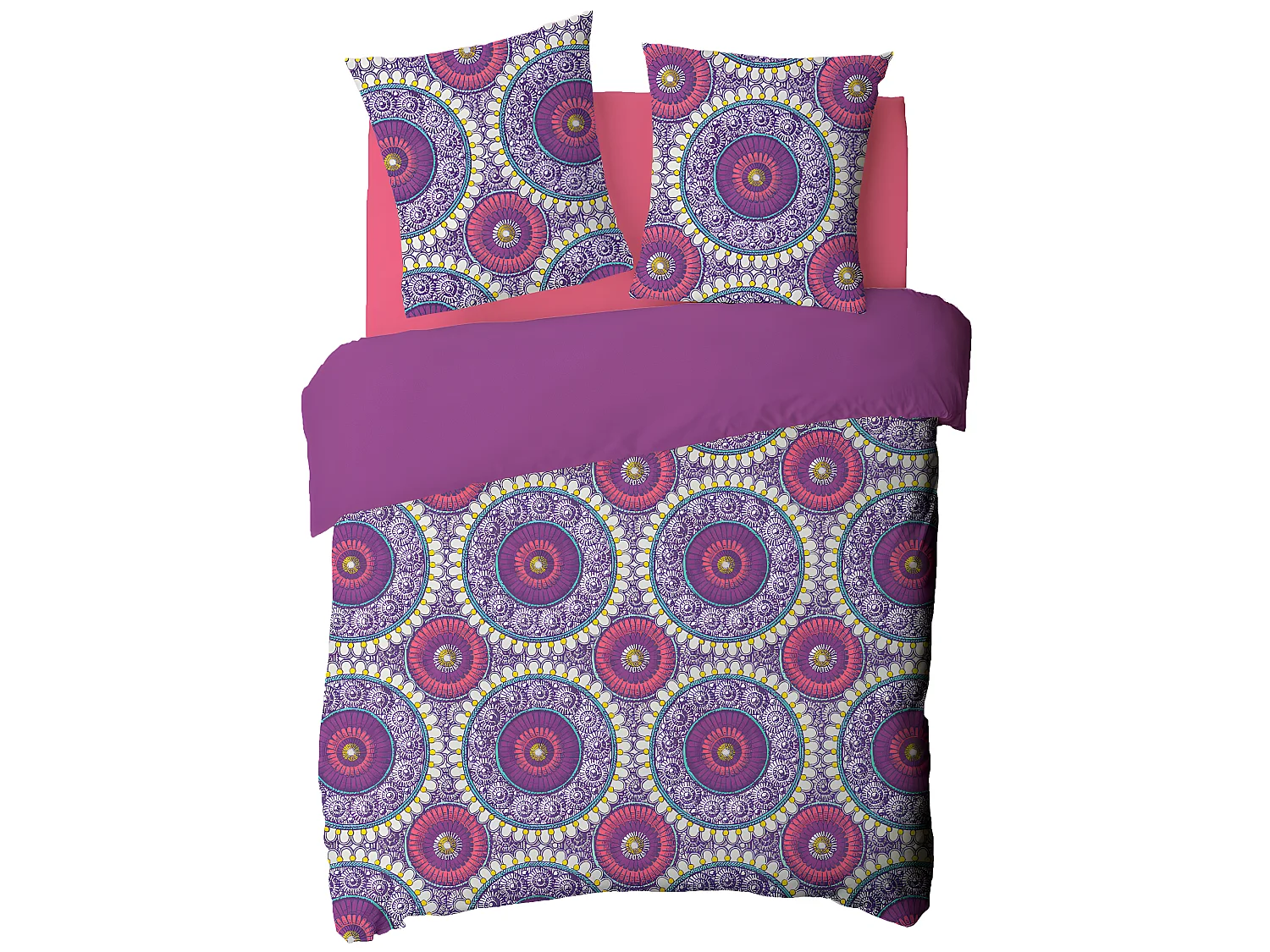 Parure de lit 2 personnes rosaces en satin 78 fils 260x240cm