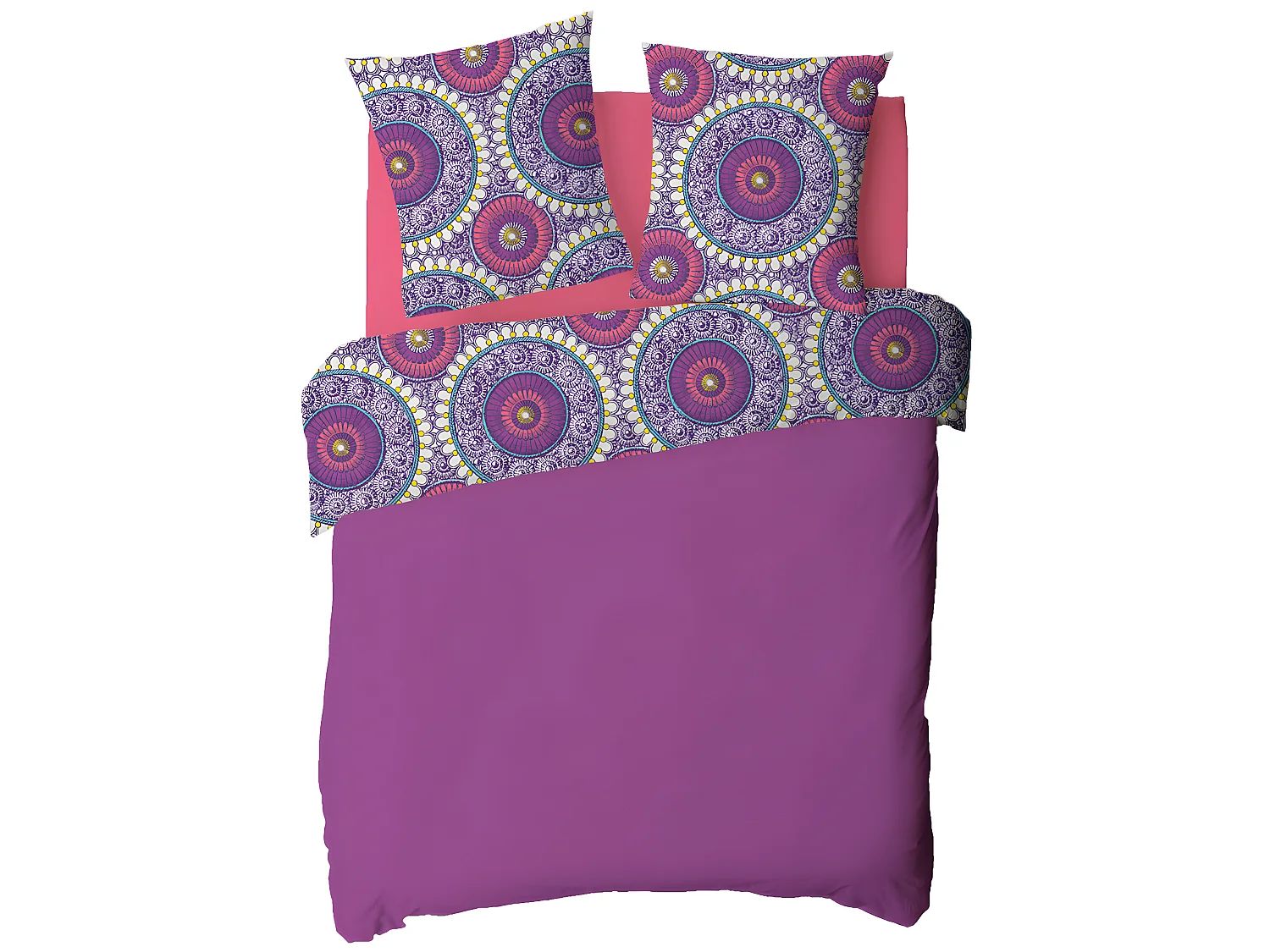 Parure de lit 2 personnes rosaces en satin 78 fils 260x240cm