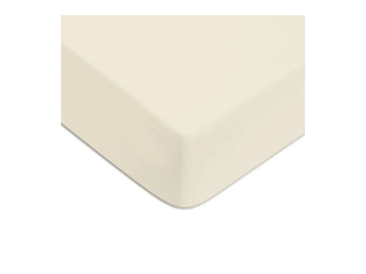 Drap housse en coton 57 fils uni bonnet 25cm ivoire 90x190cm