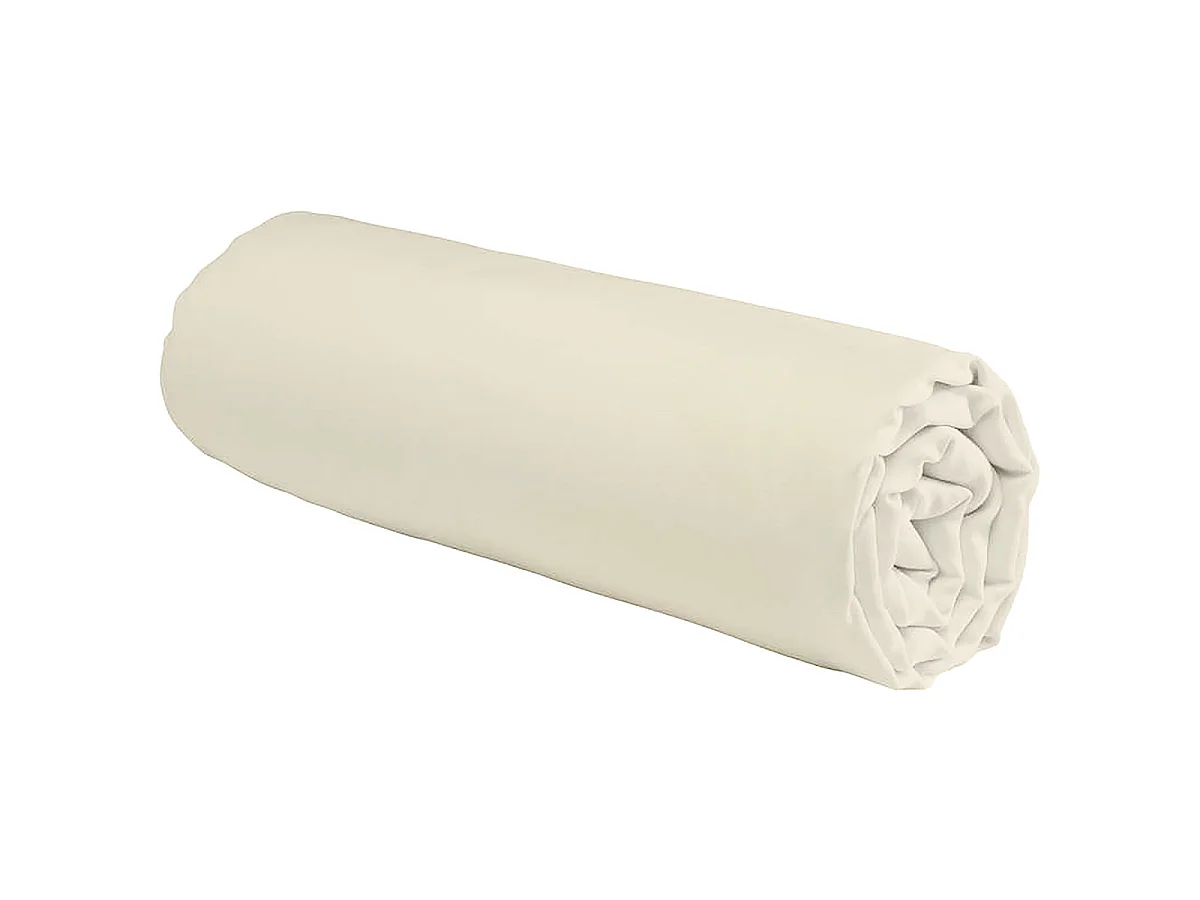 Drap housse en coton 57 fils uni bonnet 25cm ivoire 90x190cm