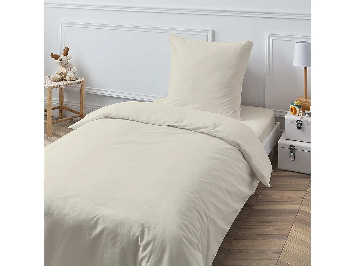 Drap housse en coton 57 fils uni bonnet 25cm ivoire 90x190cm