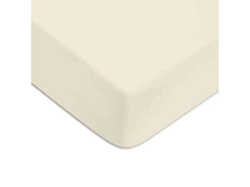 Drap housse en coton 57 fils uni bonnet 25cm ivoire 90x190cm