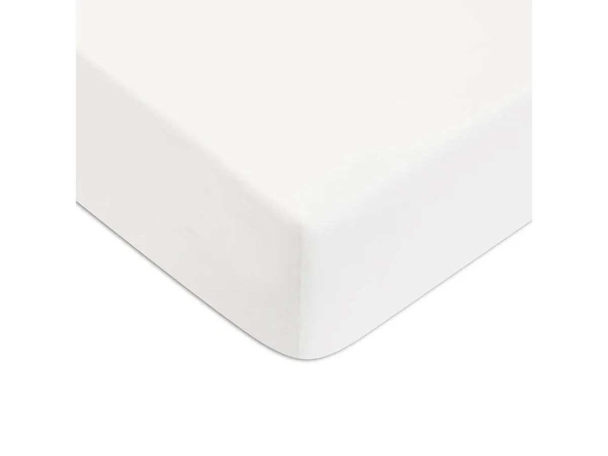 Drap housse en coton 57 fils uni bonnet 25cm blanc 90x190cm