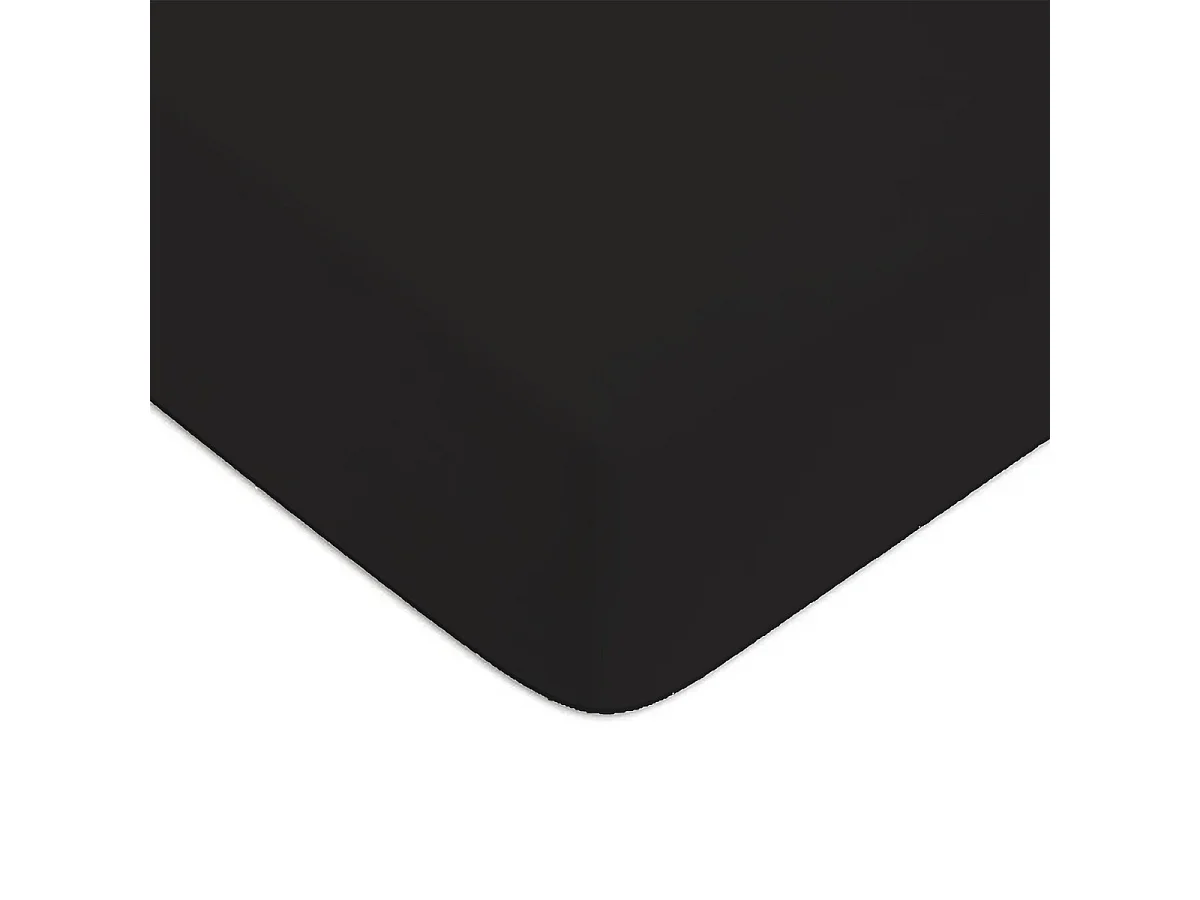 Drap housse en coton 57 fils uni bonnet 25cm noir 90x200cm