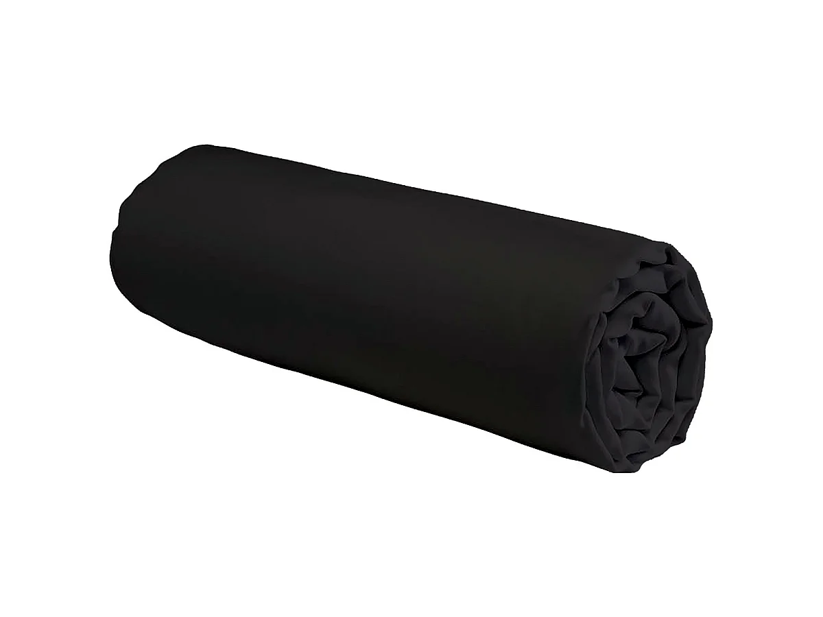 Drap housse en coton 57 fils uni bonnet 25cm noir 90x200cm