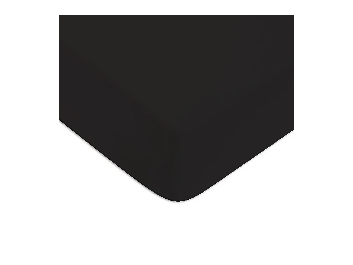 Drap housse en coton 57 fils uni bonnet 25cm noir 90x200cm