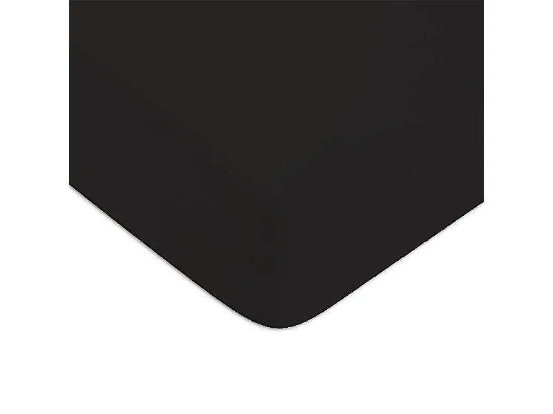 Drap housse en coton 57 fils uni bonnet 25cm noir 90x200cm