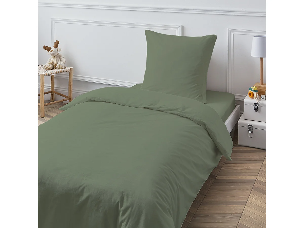 Drap housse en coton 57 fils uni bonnet 25cm sauge 90x200cm