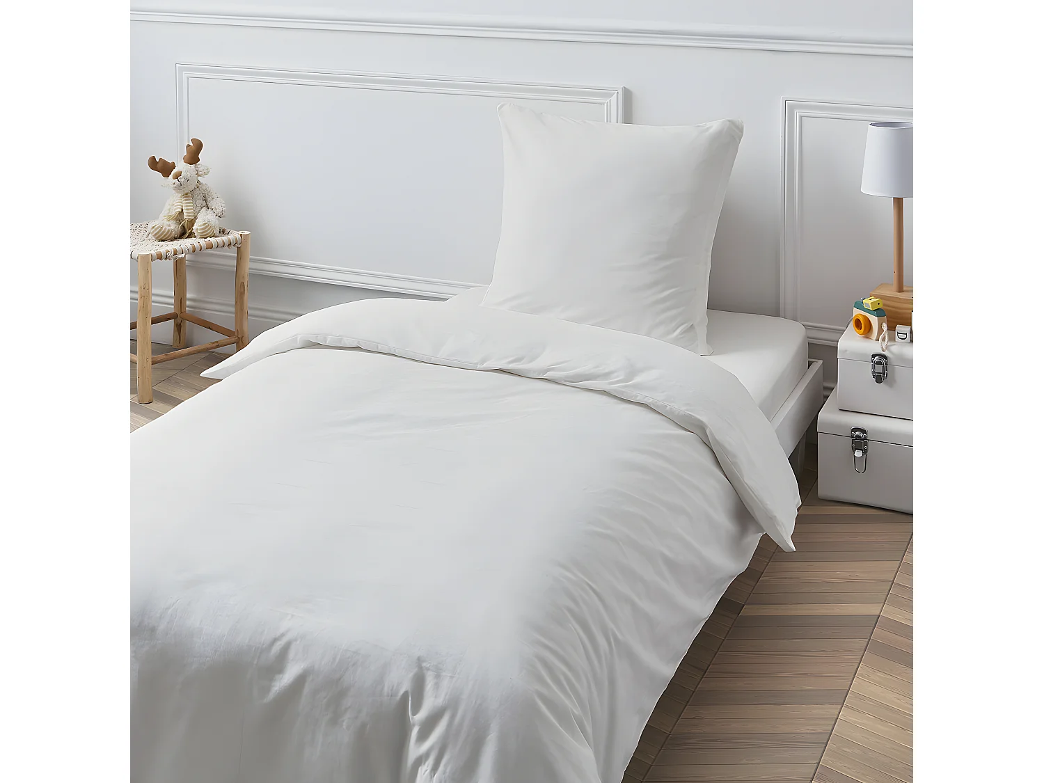 Drap housse en coton 57 fils uni bonnet 25cm blanc 80x200cm