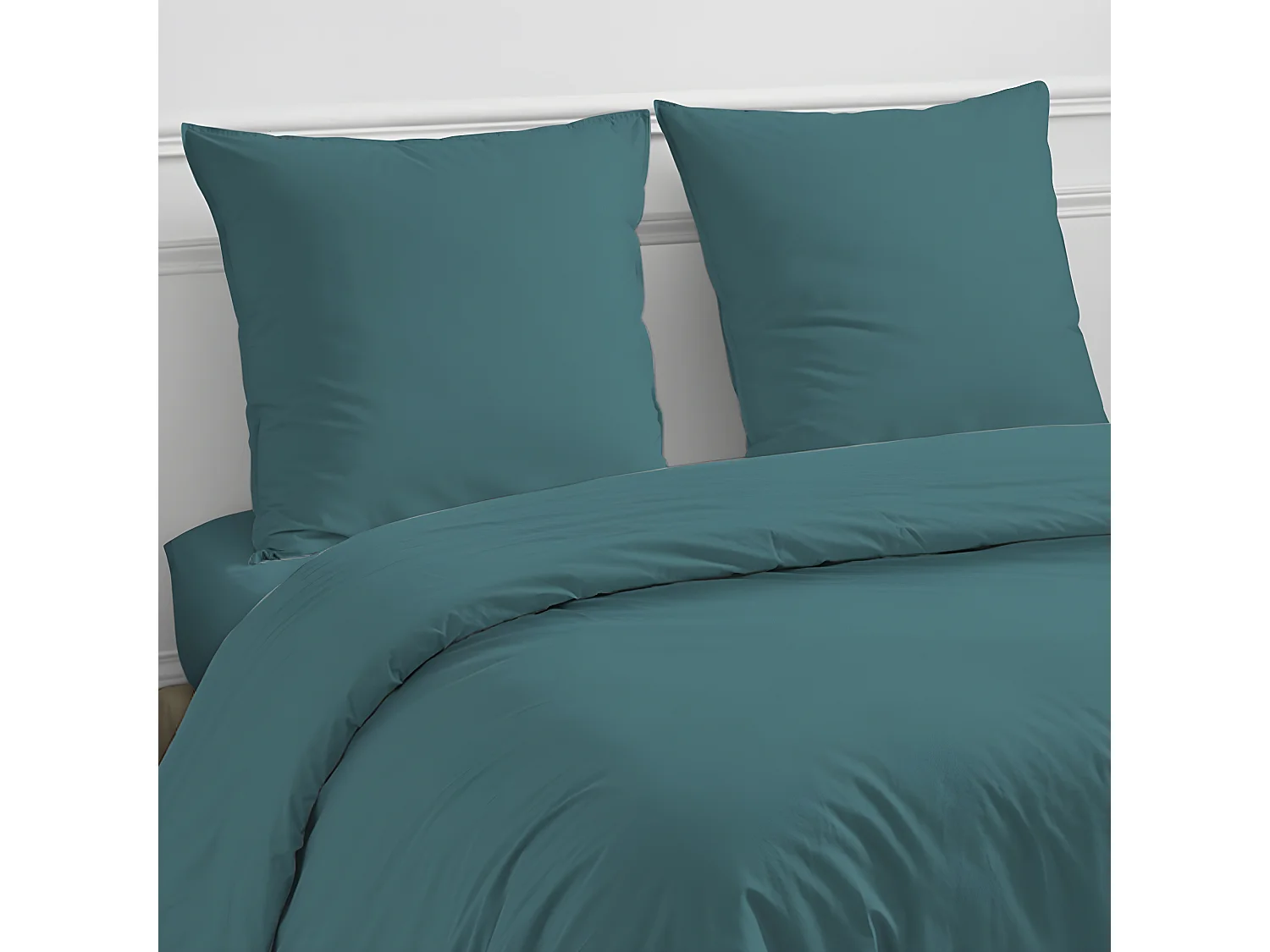 Drap housse en coton 57 fils uni bonnet 25cm canard 140x200cm