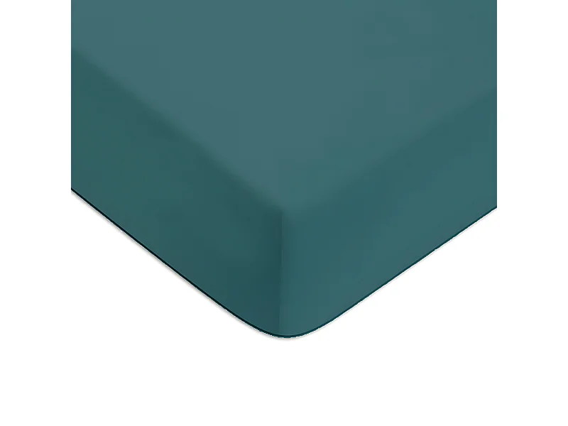 Drap housse en coton 57 fils uni bonnet 25cm canard 140x200cm