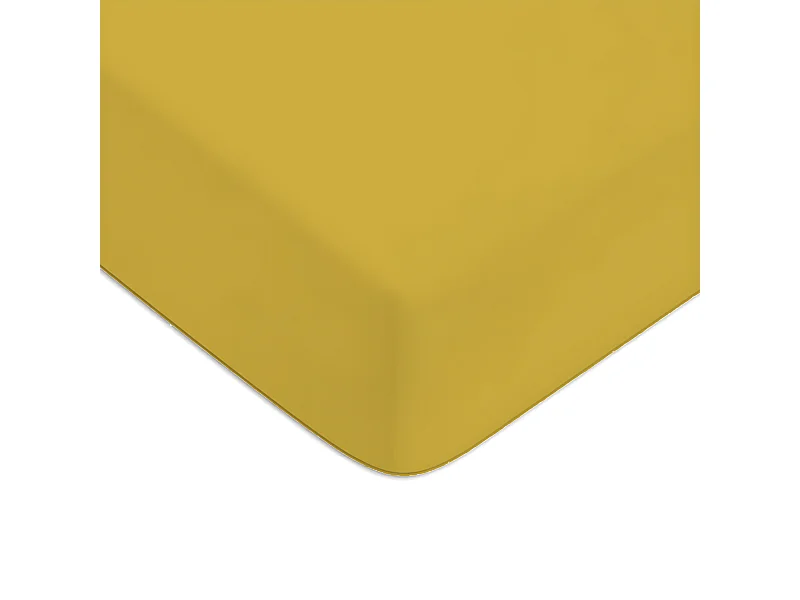 Drap housse en coton 57 fils uni bonnet 25cm jaune moutarde 90x190cm