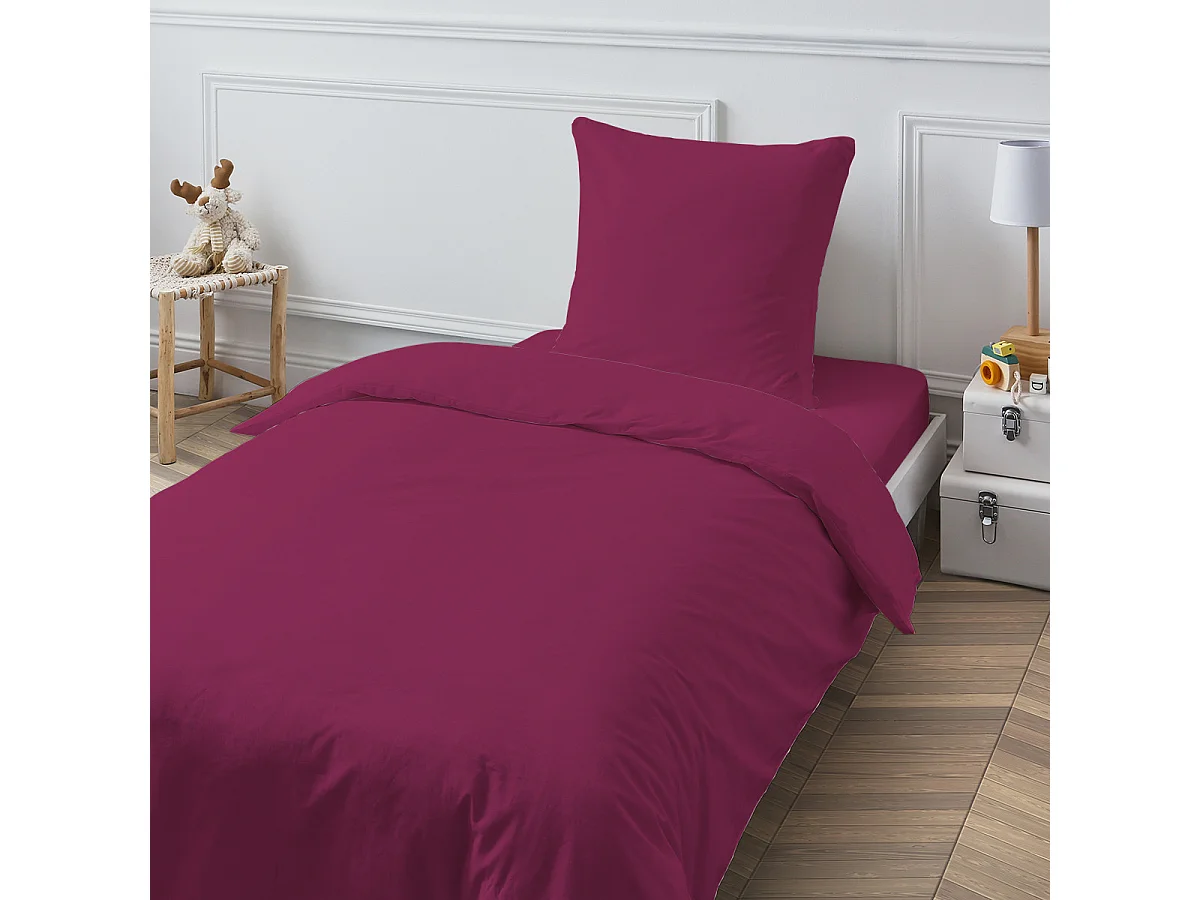Drap housse en coton 57 fils uni bonnet 25cm magenta 80x200cm