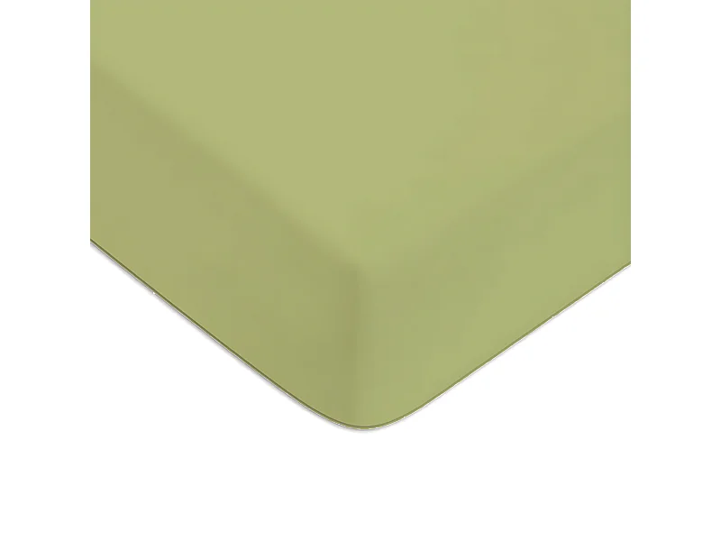 Drap housse en coton 57 fils uni bonnet 25cm tilleul 90x200cm