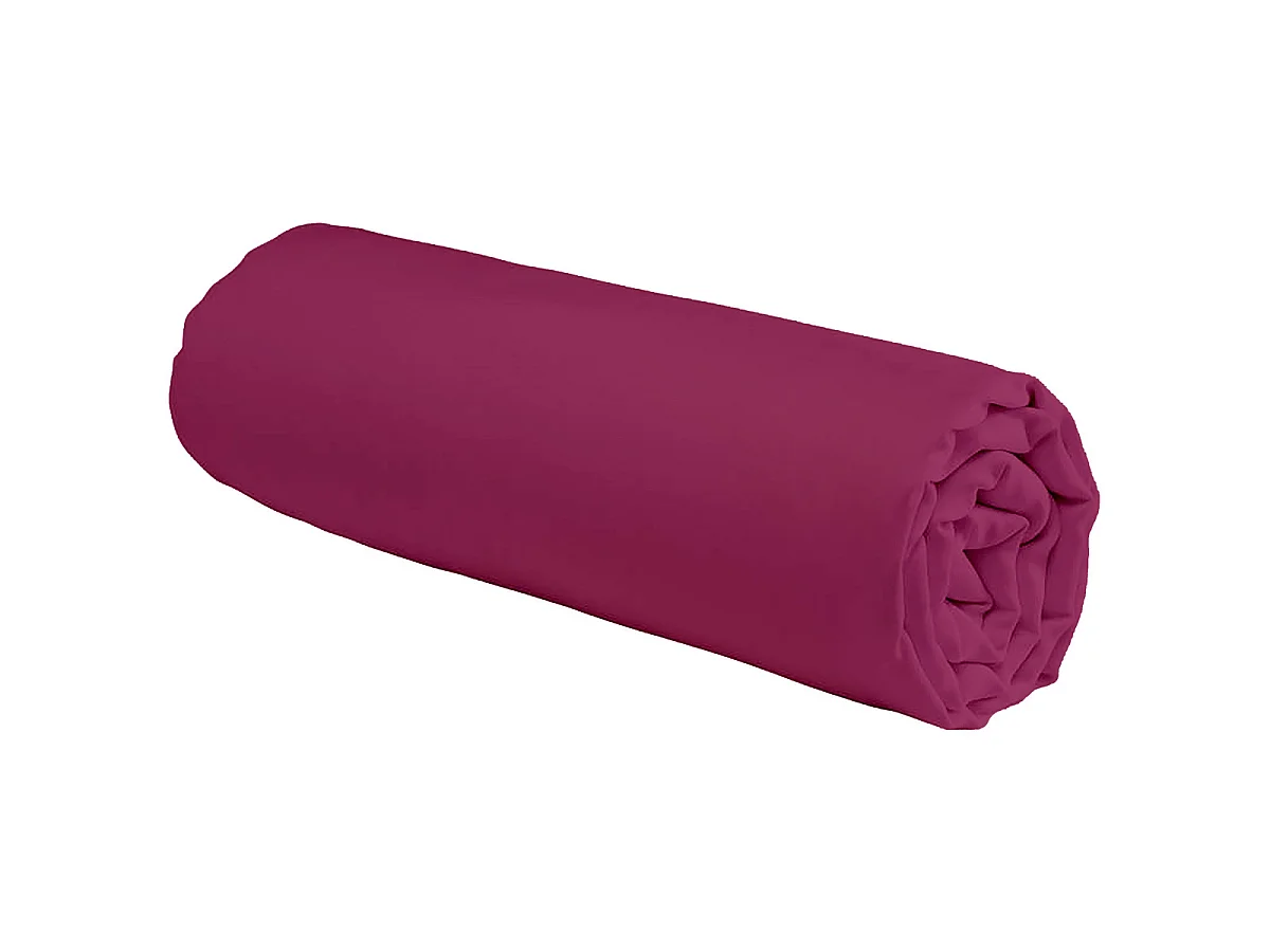 Drap housse en coton 57 fils uni bonnet 25cm magenta 90x190cm