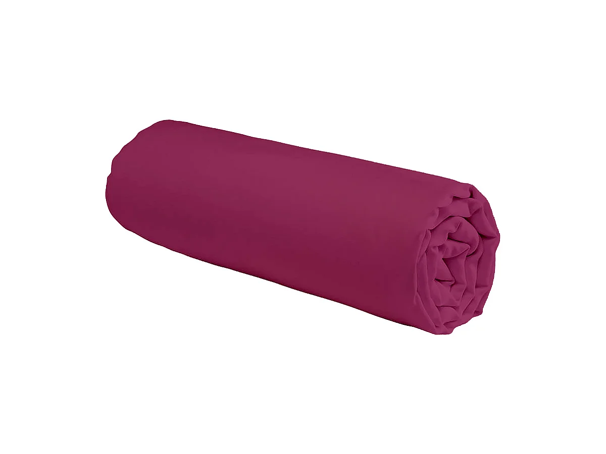 Drap housse en coton 57 fils uni bonnet 25cm magenta 90x190cm