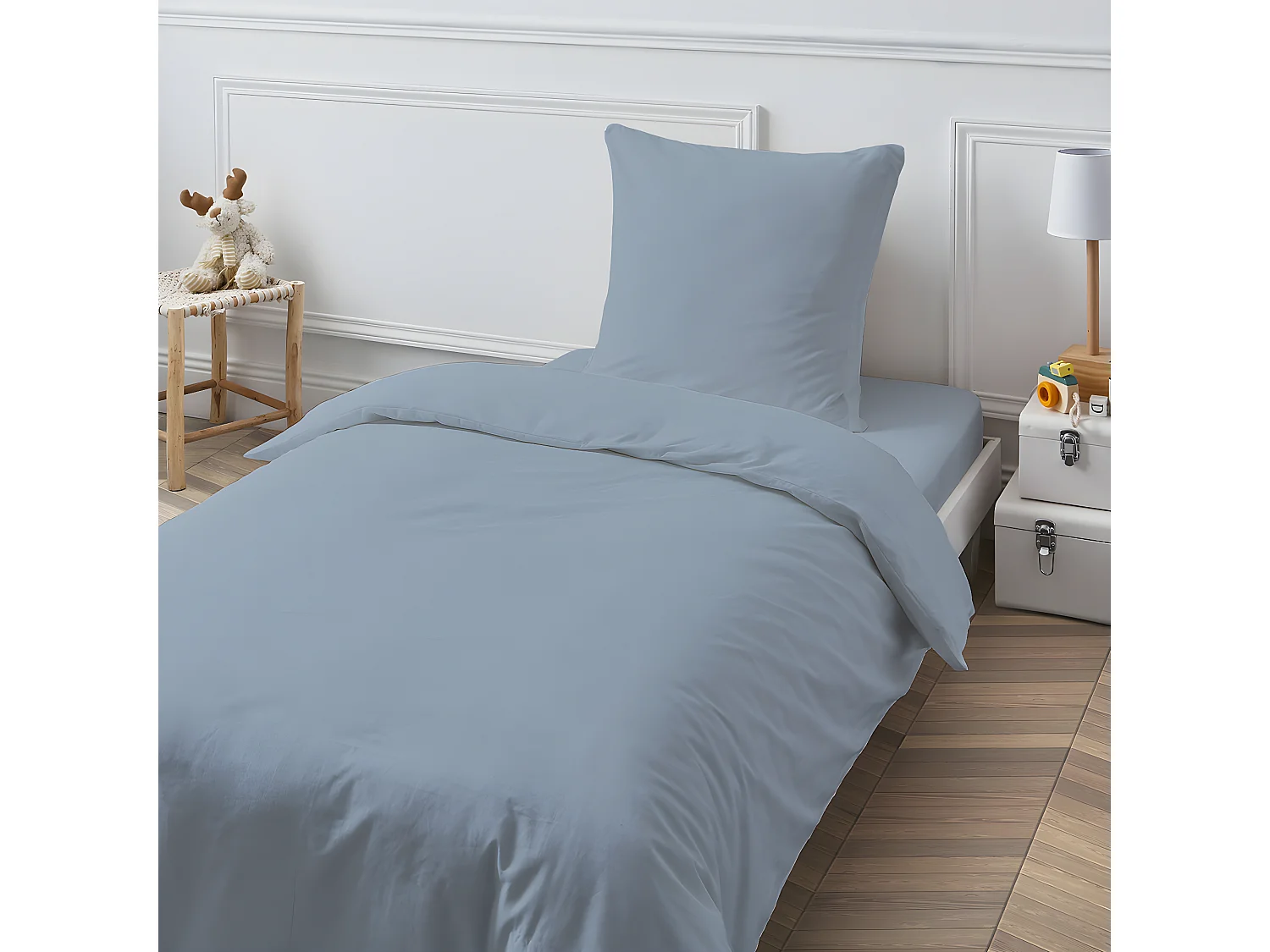 Drap housse en coton 57 fils uni bonnet 25cm nuage 90x200cm