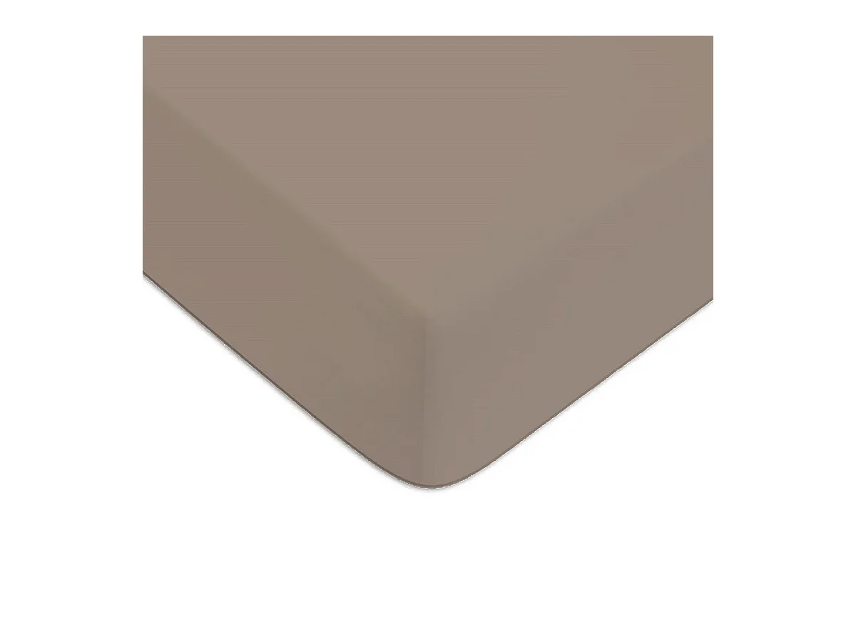 Drap housse en coton 57 fils uni taupe 90x190cm