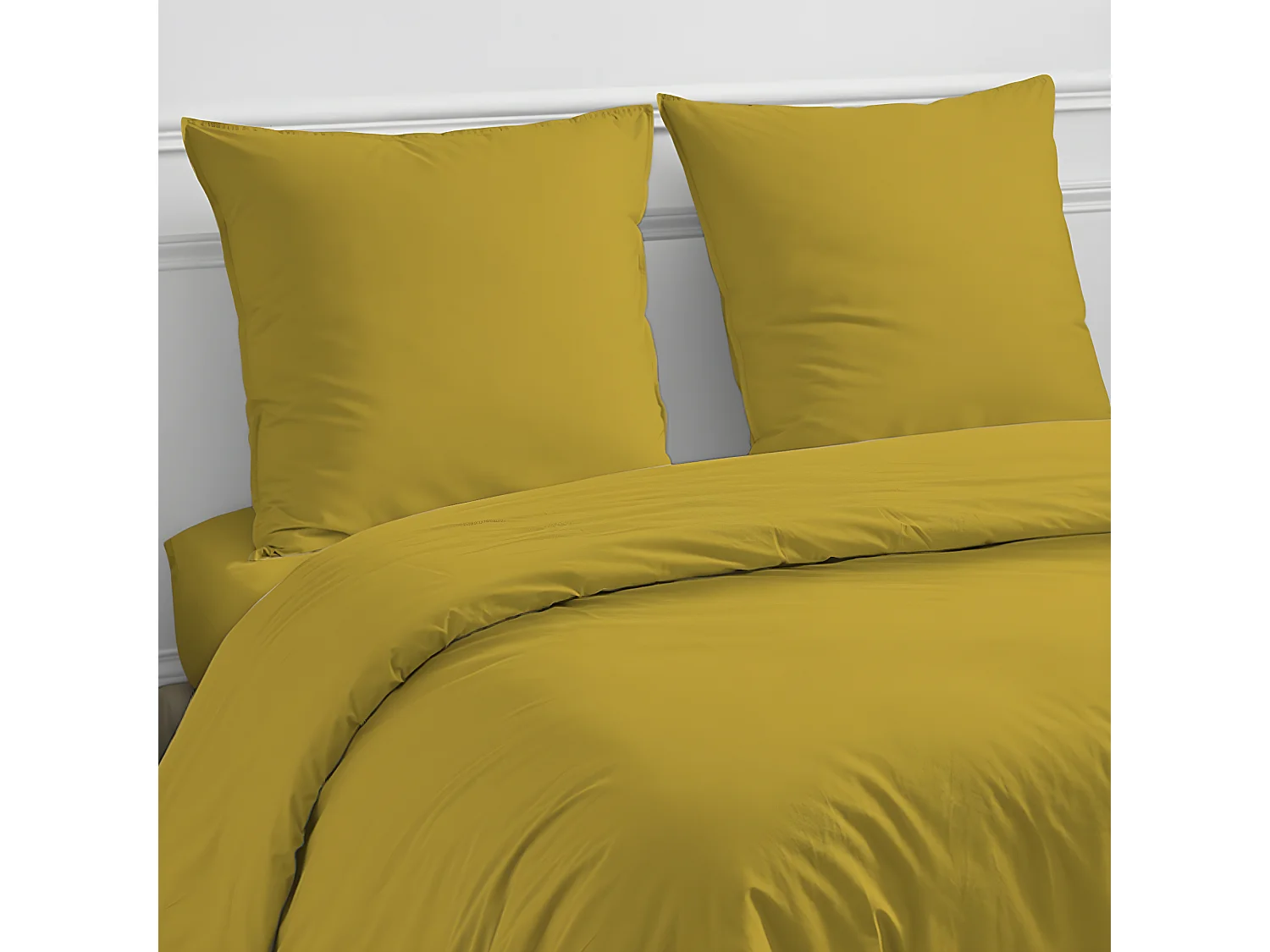 Drap housse en coton 57 fils uni bonnet 25cm jaune moutarde 140x190cm