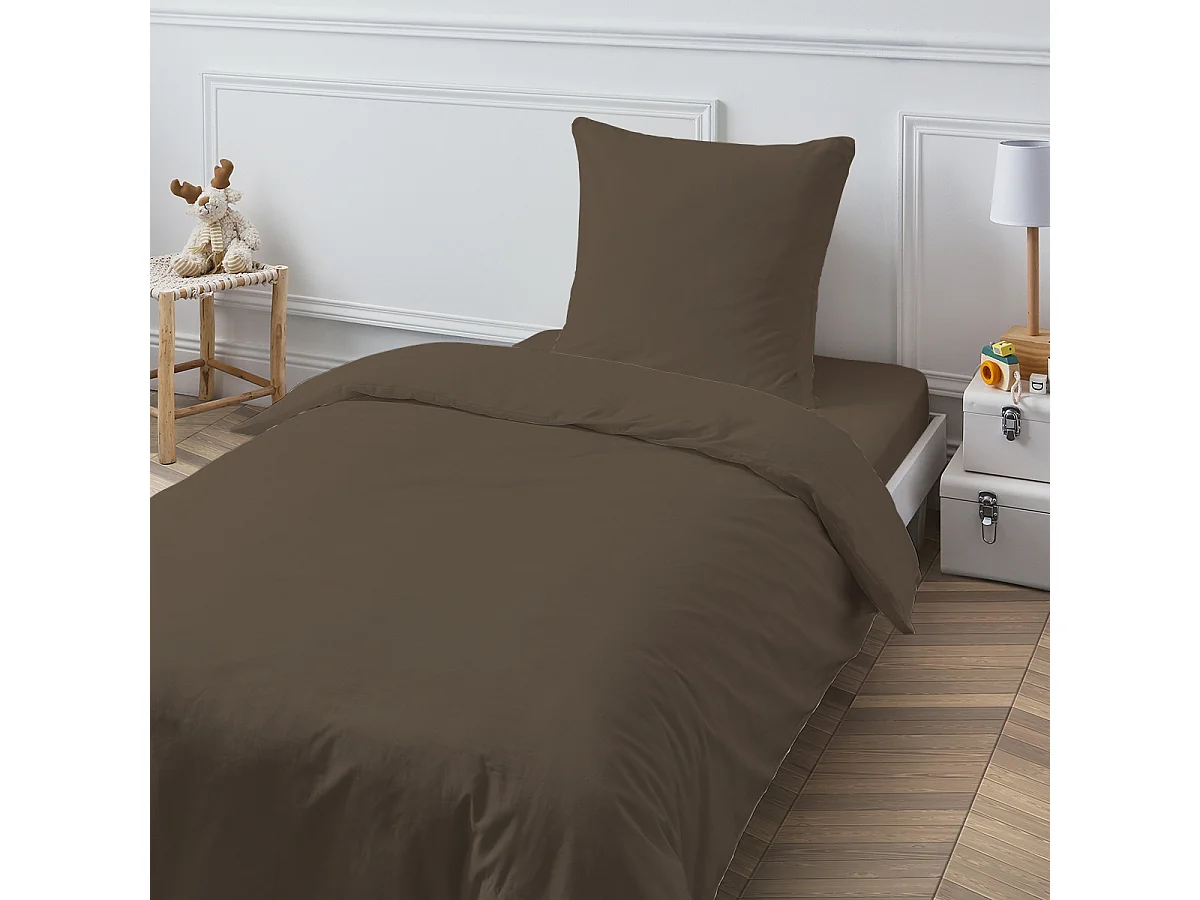 Drap housse en coton 57 fils uni bonnet 25cm taupe 80x200cm