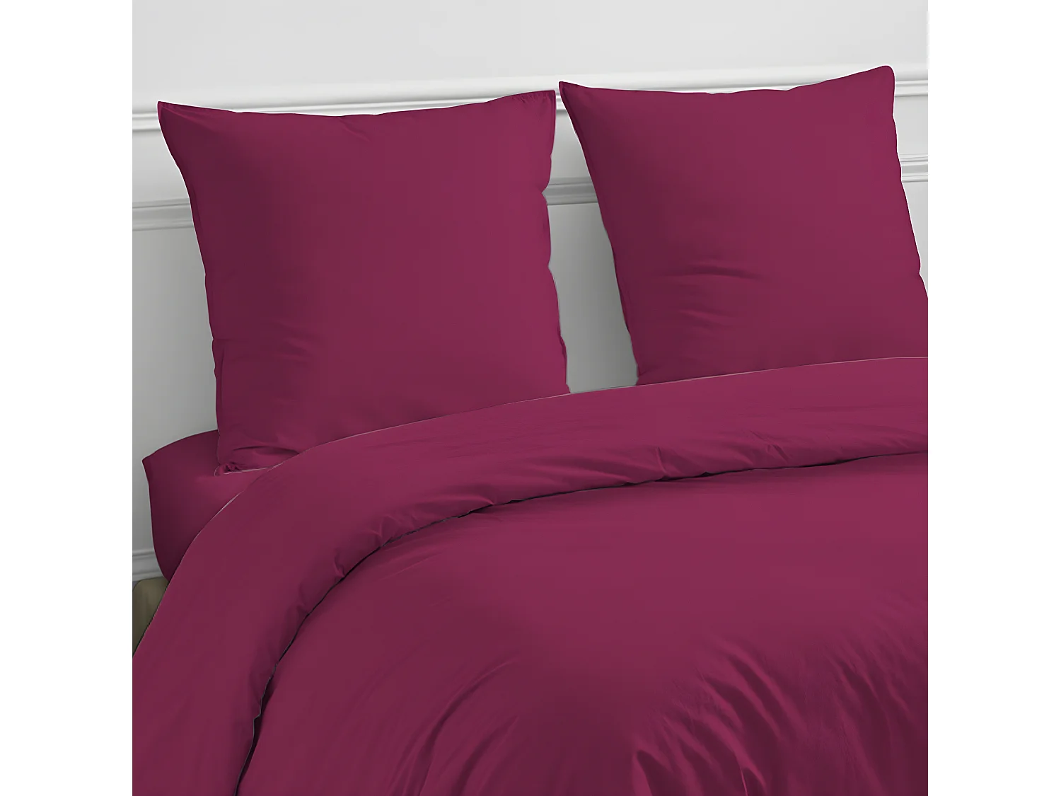 Drap housse en coton 57 fils uni bonnet 25cm magenta 180x200cm