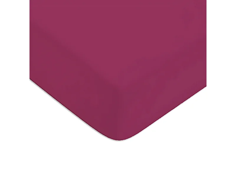 Drap housse en coton 57 fils uni bonnet 25cm magenta 180x200cm