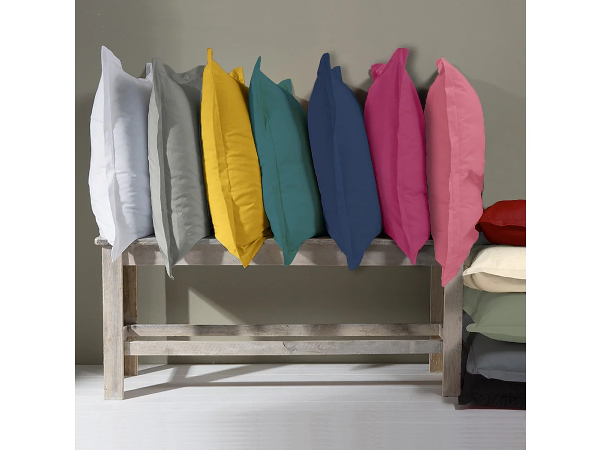 Taie d'oreiller en coton 57 fils unie canard 50x70cm