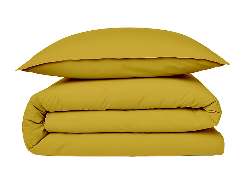 Housse de couette en coton 57 fils unie jaune moutarde 260x240cm