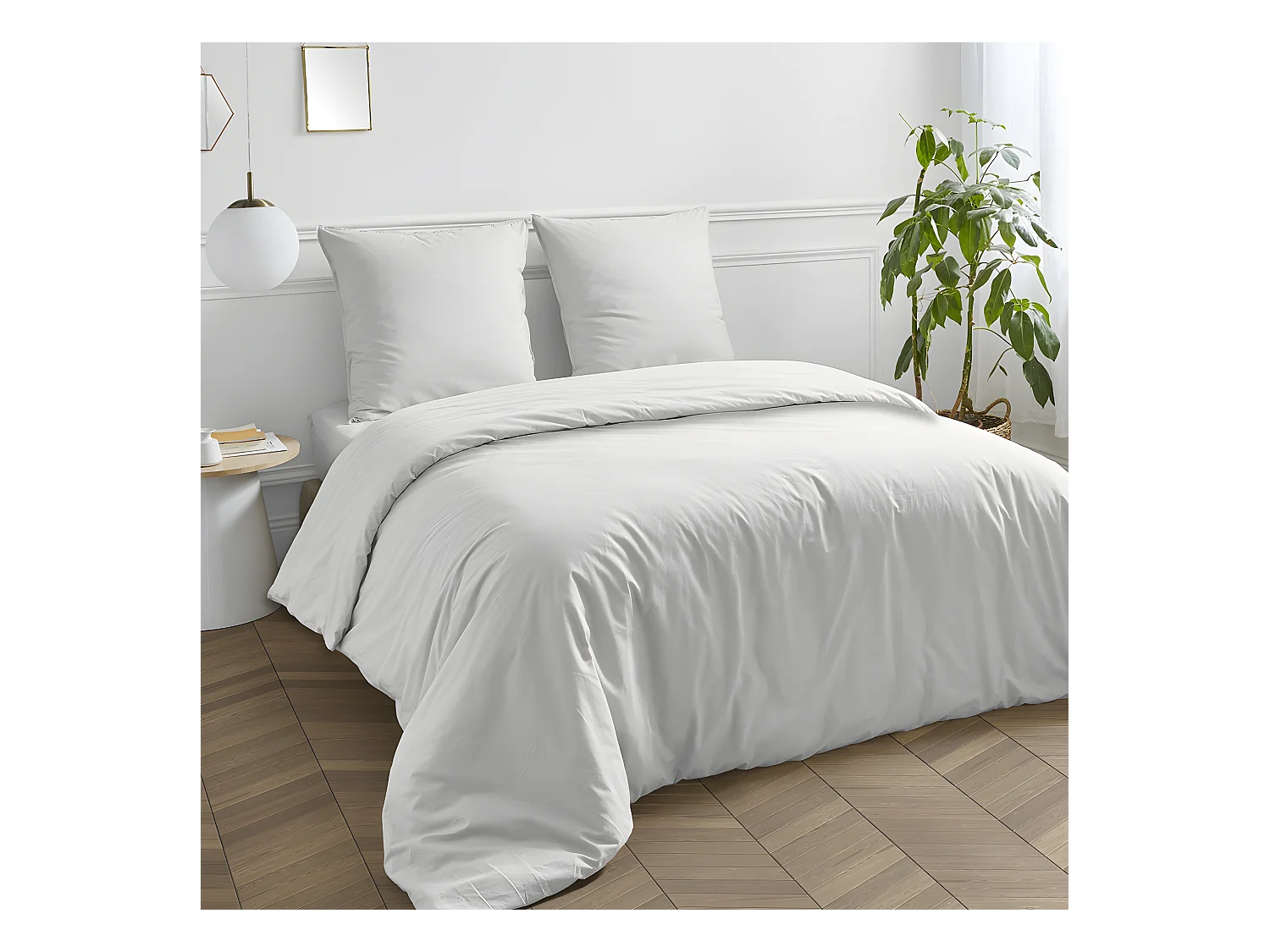 Housse de couette en coton 57 fils unie blanc 260x240cm