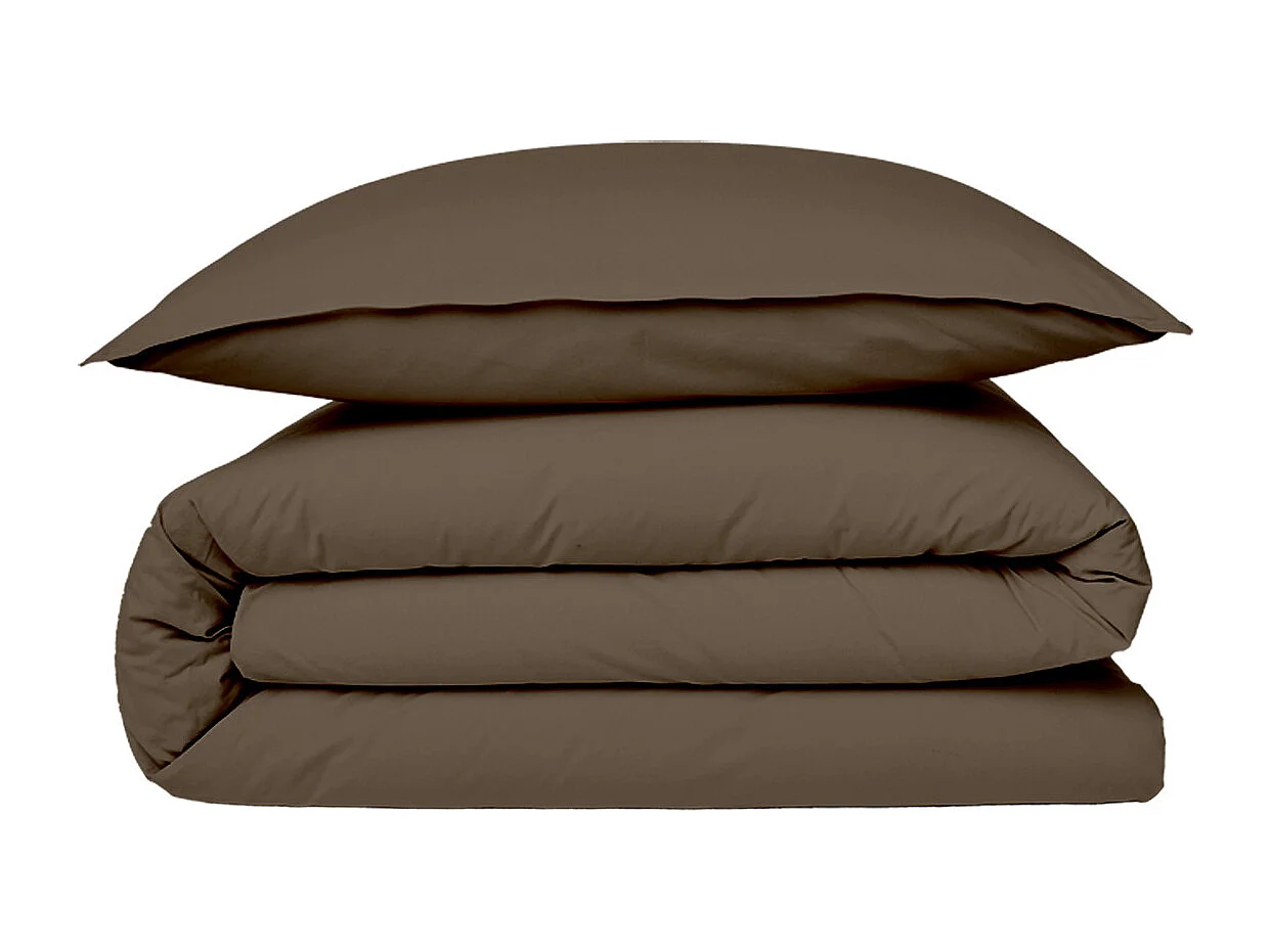 Housse de couette en coton 57 fils unie taupe 200x200cm