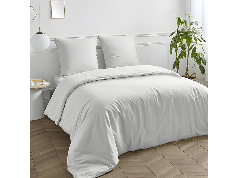 Housse de couette en coton 57 fils unie blanc 200x200cm