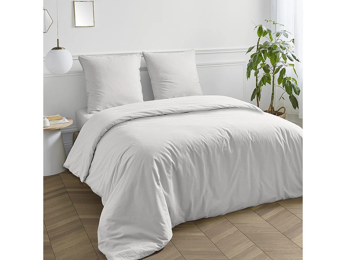 Housse de couette en coton 57 fils unie blanc 200x200cm