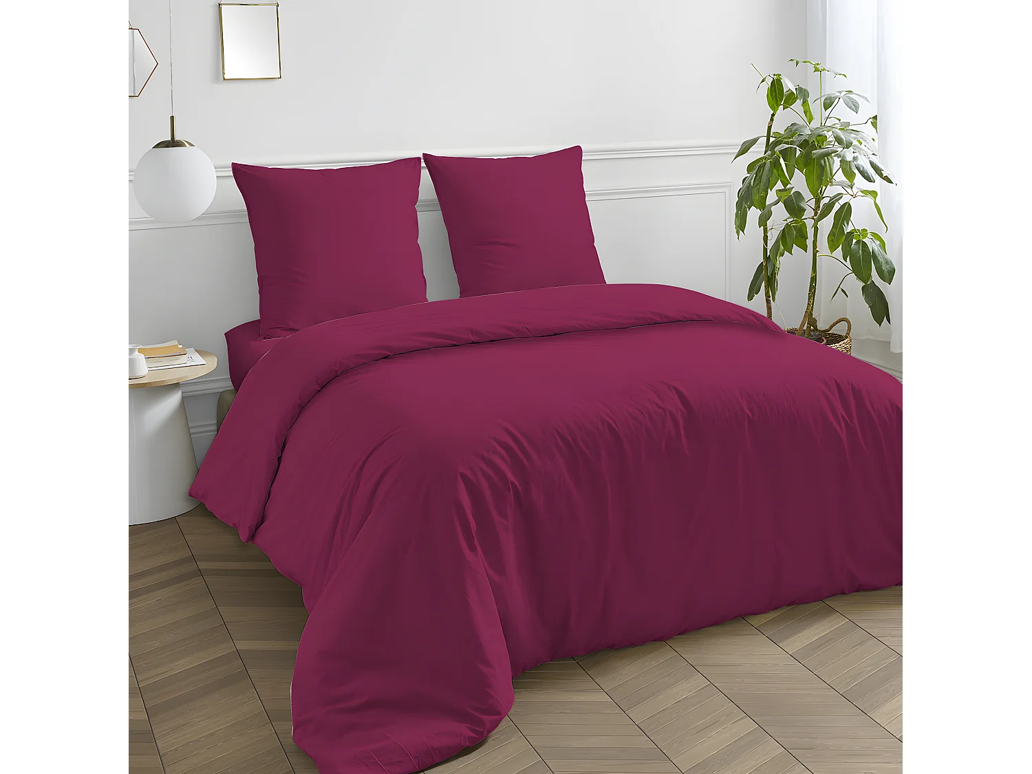 Housse de couette en coton 57 fils unie magenta 260x240cm