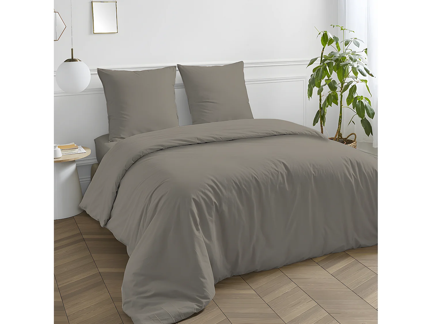 Housse de couette en coton 57 fils unie vison 260x240cm