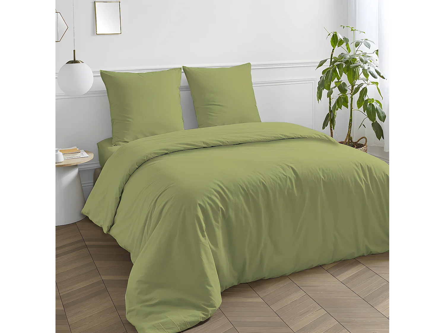 Housse de couette en coton 57 fils unie tilleul 140x200cm