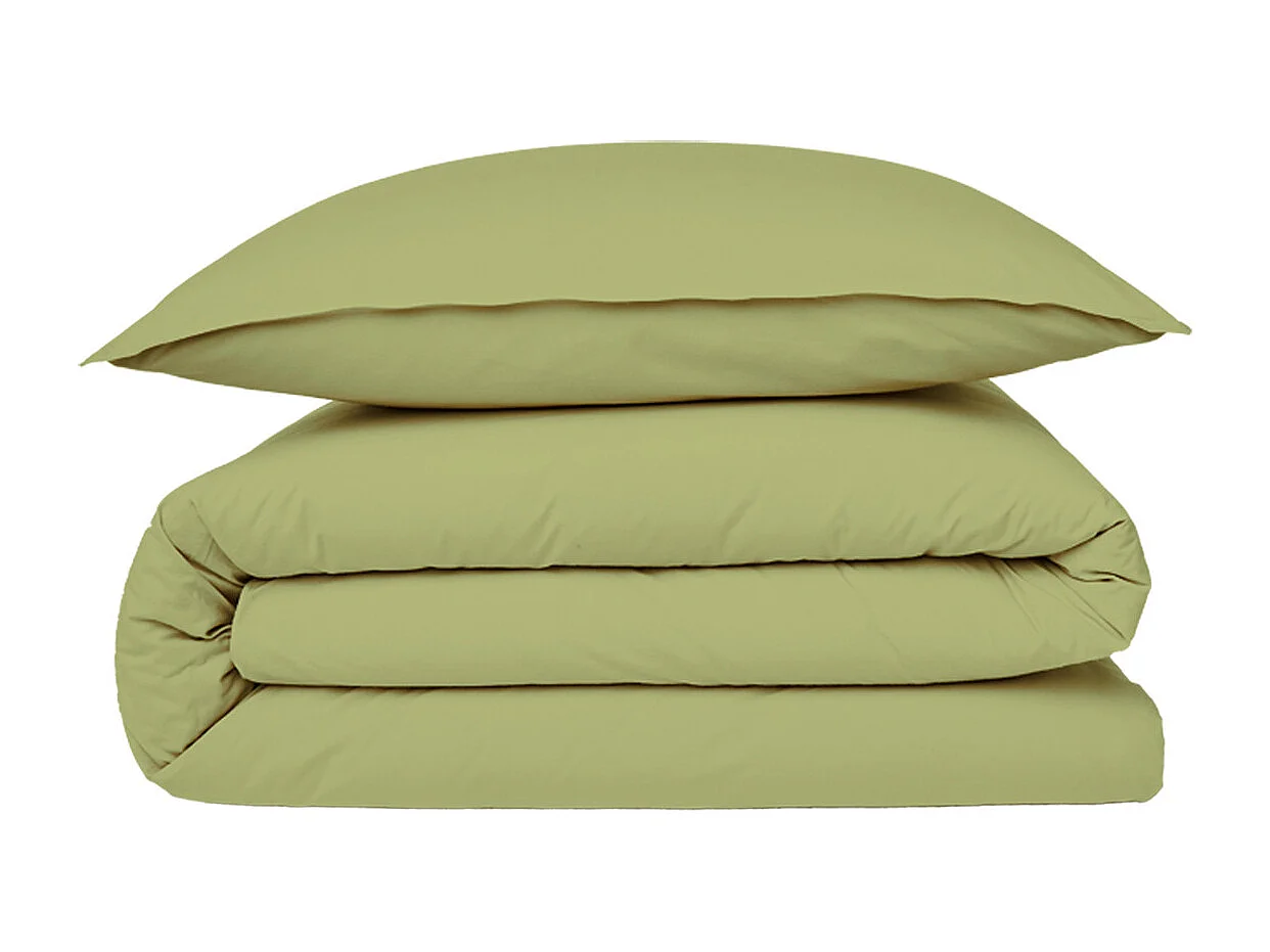 Housse de couette en coton 57 fils unie tilleul 200x200cm