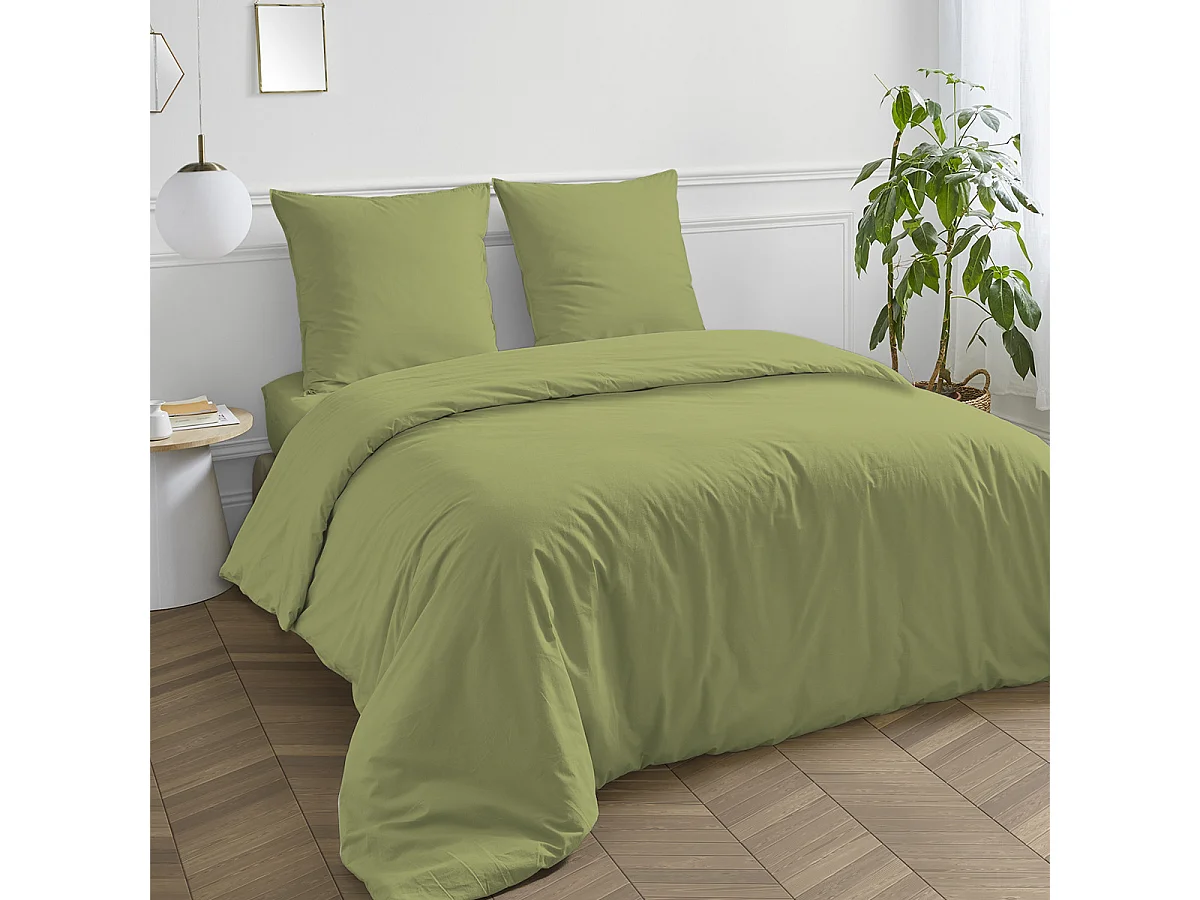 Housse de couette en coton 57 fils unie tilleul 200x200cm