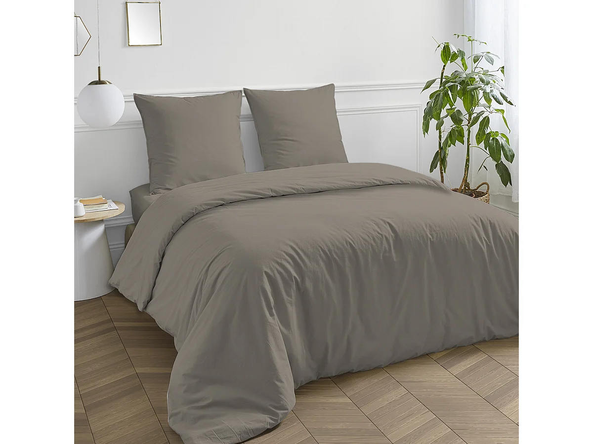 Housse de couette en coton 57 fils unie vison 200x200cm