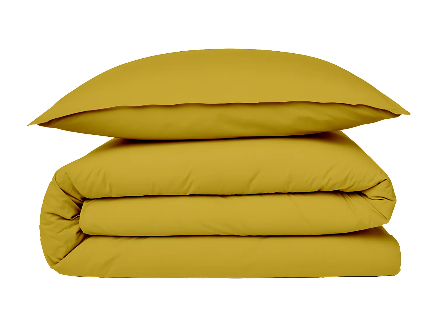 Housse de couette en coton 57 fils unie jaune moutarde 200x200cm