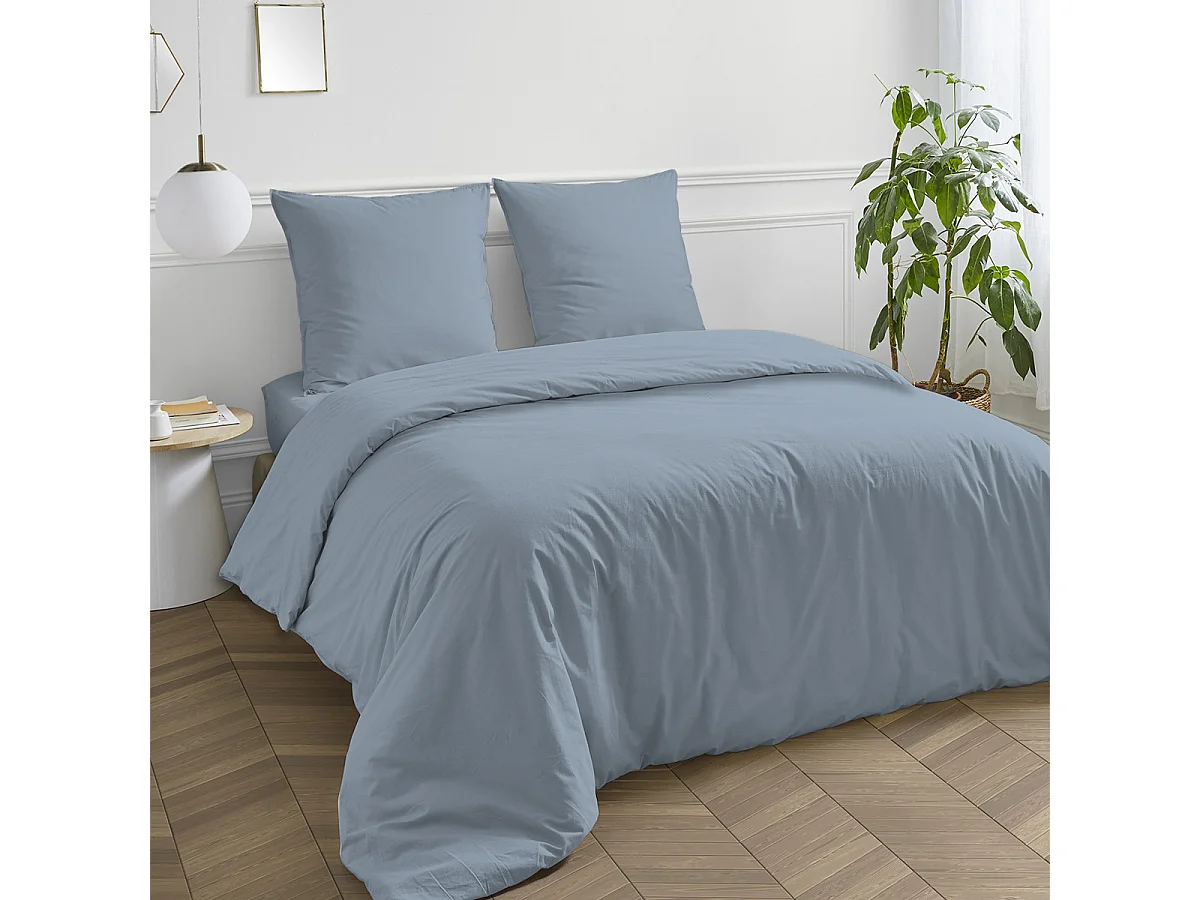 Housse de couette en coton 57 fils unie nuage 200x200cm