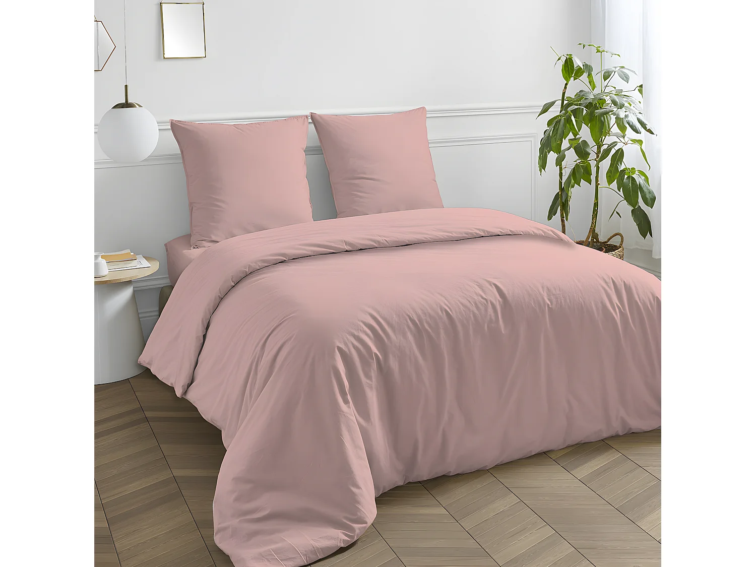 Housse de couette en coton 57 fils unie rose 140x200cm