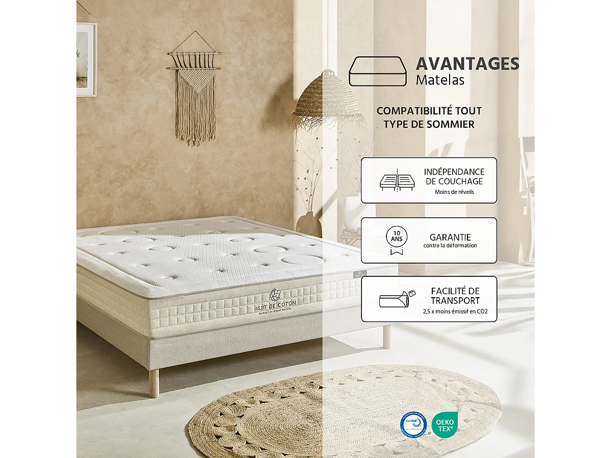 Matelas Prélude 2.0 - Latex 100 % naturel - Souple et respirant - 25 cm - 60x120 cm