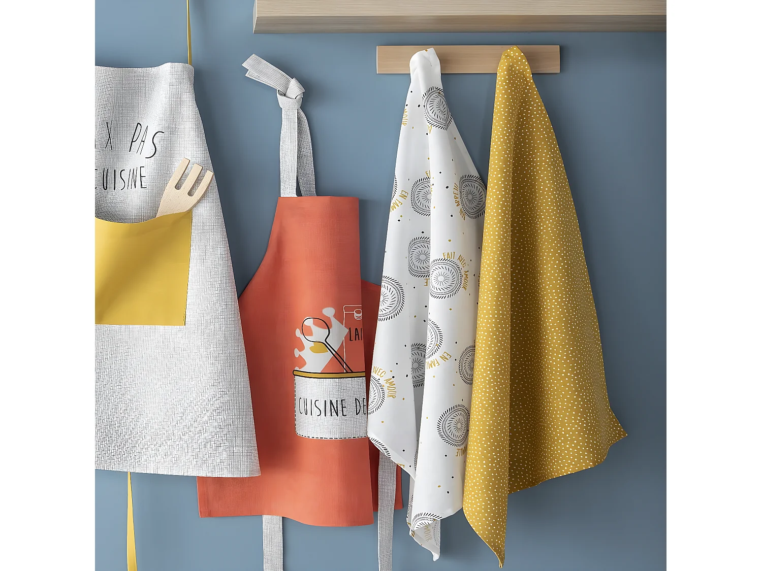 Lot de 2 torchons coton blanc et jaune 50x70cm EN FAMILLE