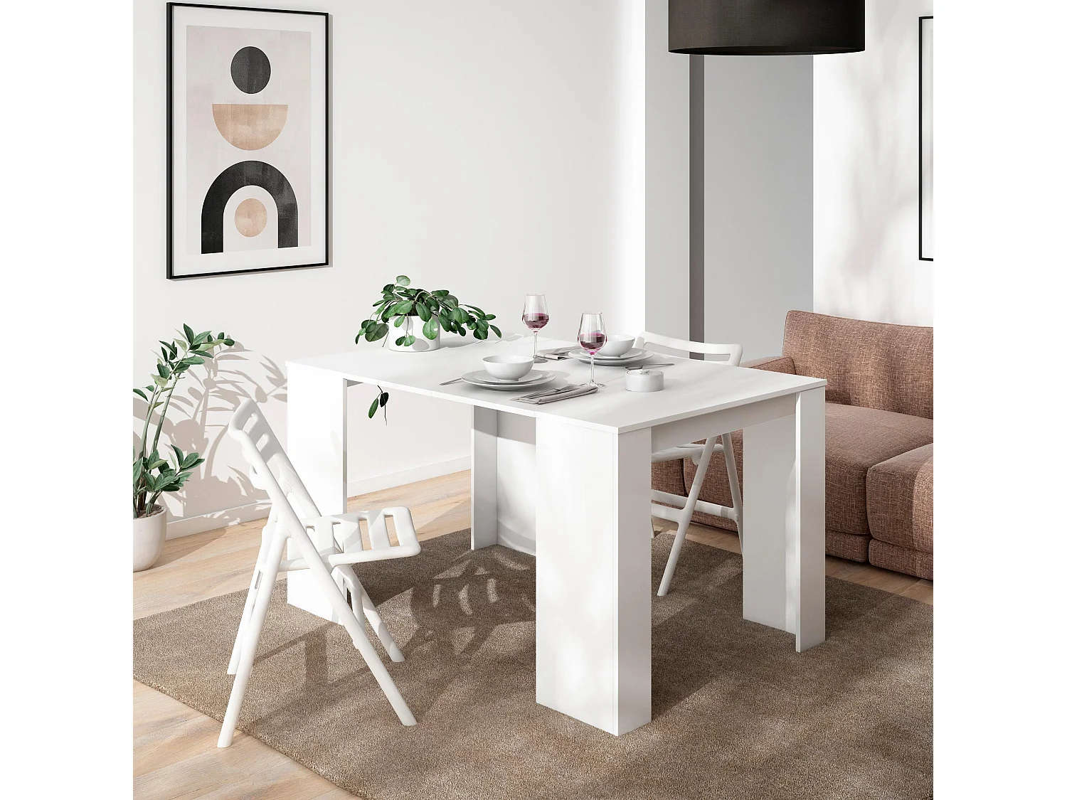 Table console extensible, 140x90x77cm, Pour 6 personnes, Table à Manger, Blanc