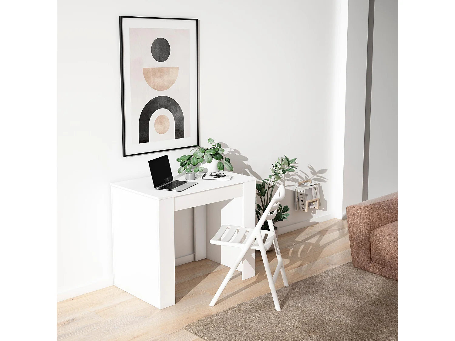 Table console extensible, 140x90x77cm, Pour 6 personnes, Table à Manger, Blanc