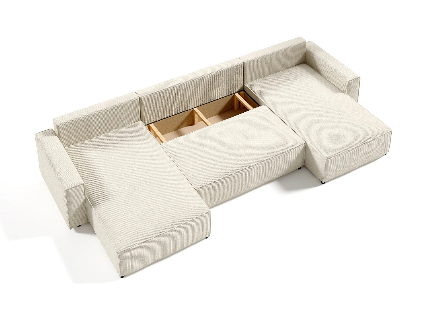 Canapé Panoramique Convertible Vella En Velours Côtelé (beige)