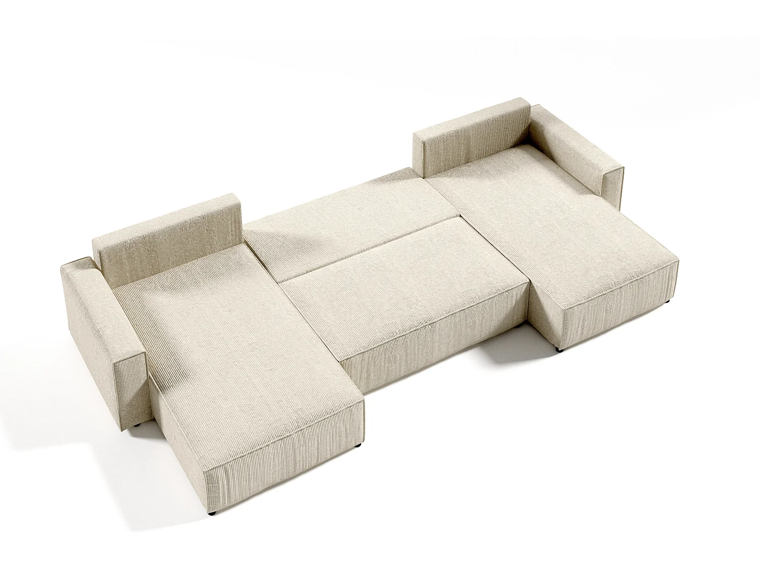 Canapé Panoramique Convertible Vella En Velours Côtelé (beige)