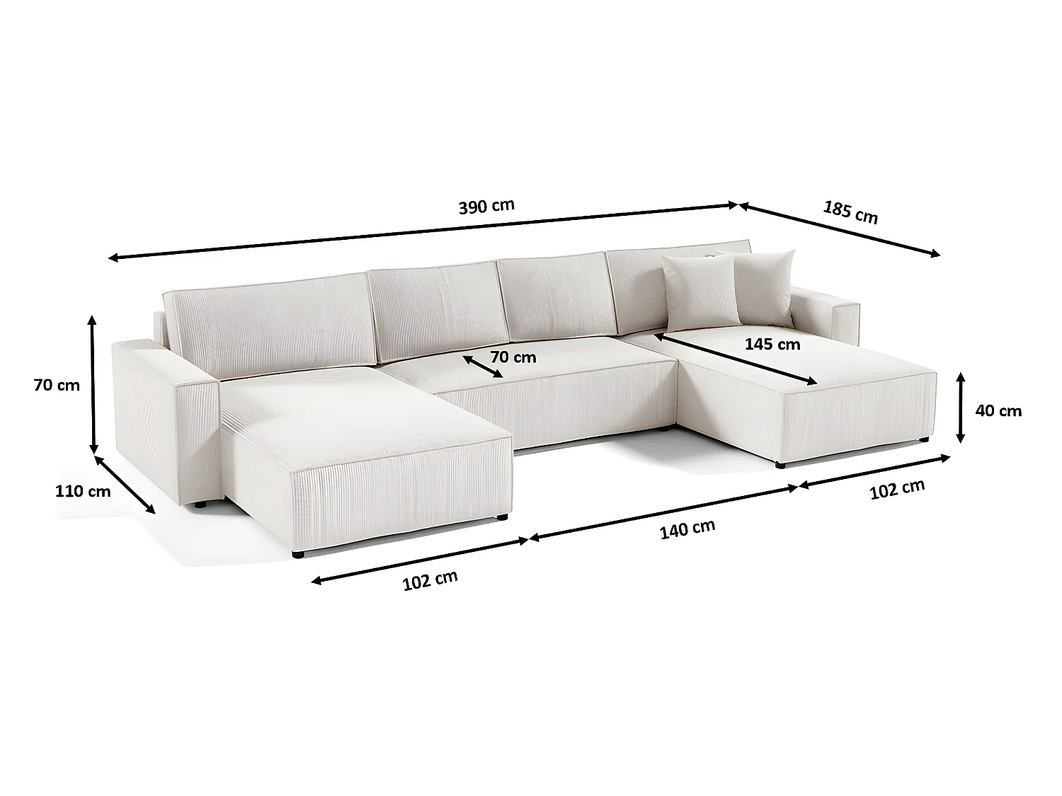 Canapé Panoramique Convertible Vella En Velours Côtelé (beige)